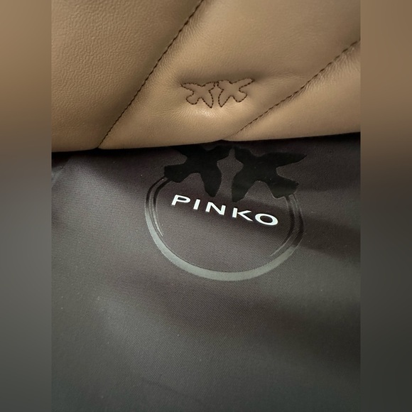 New Pinko Large Puff Leather Shoulder Bag In Taupe - Picture 14 of 14